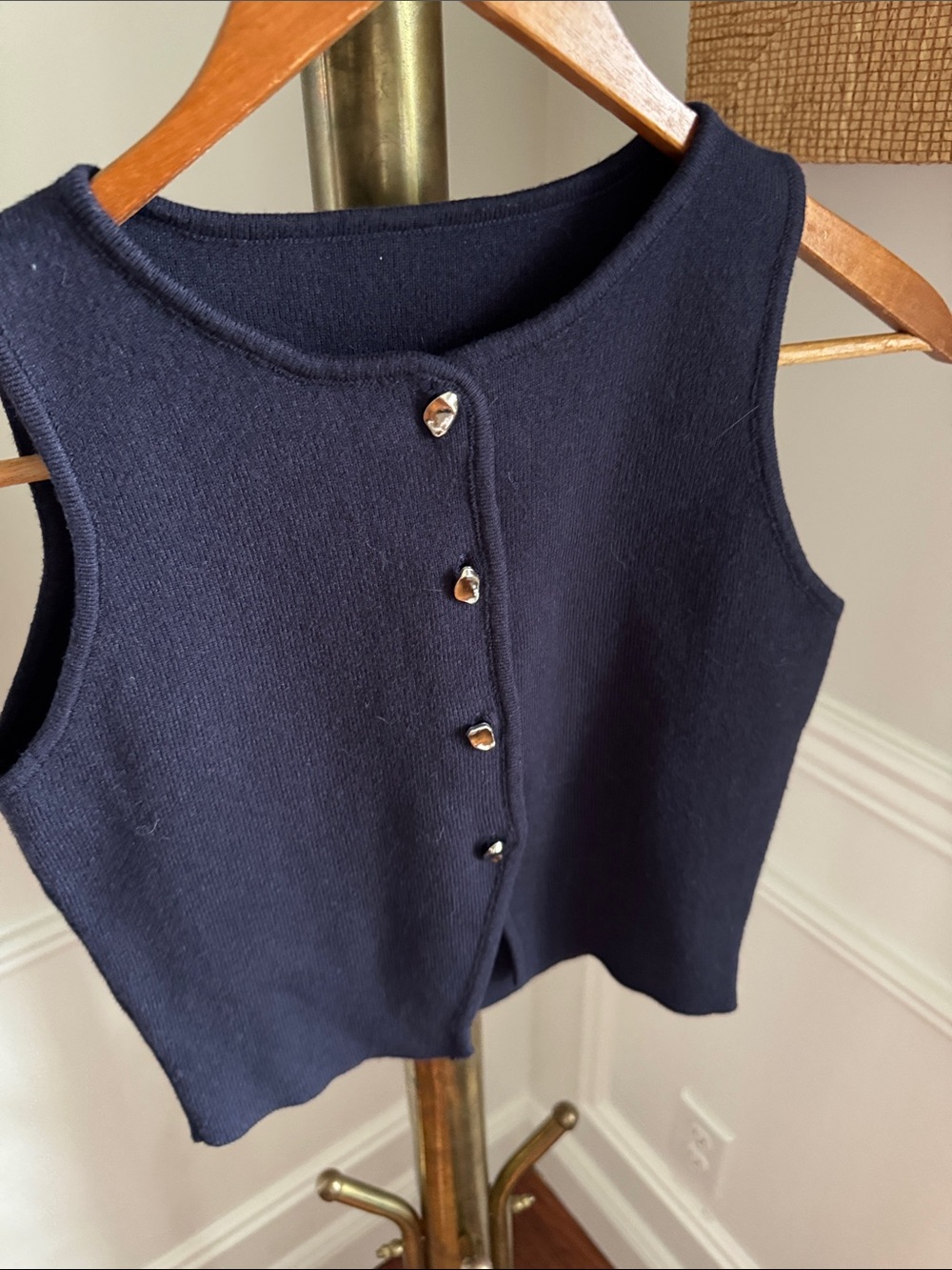 Navy Knit Button-Front Sleeveless Top - Picture 2 of 4